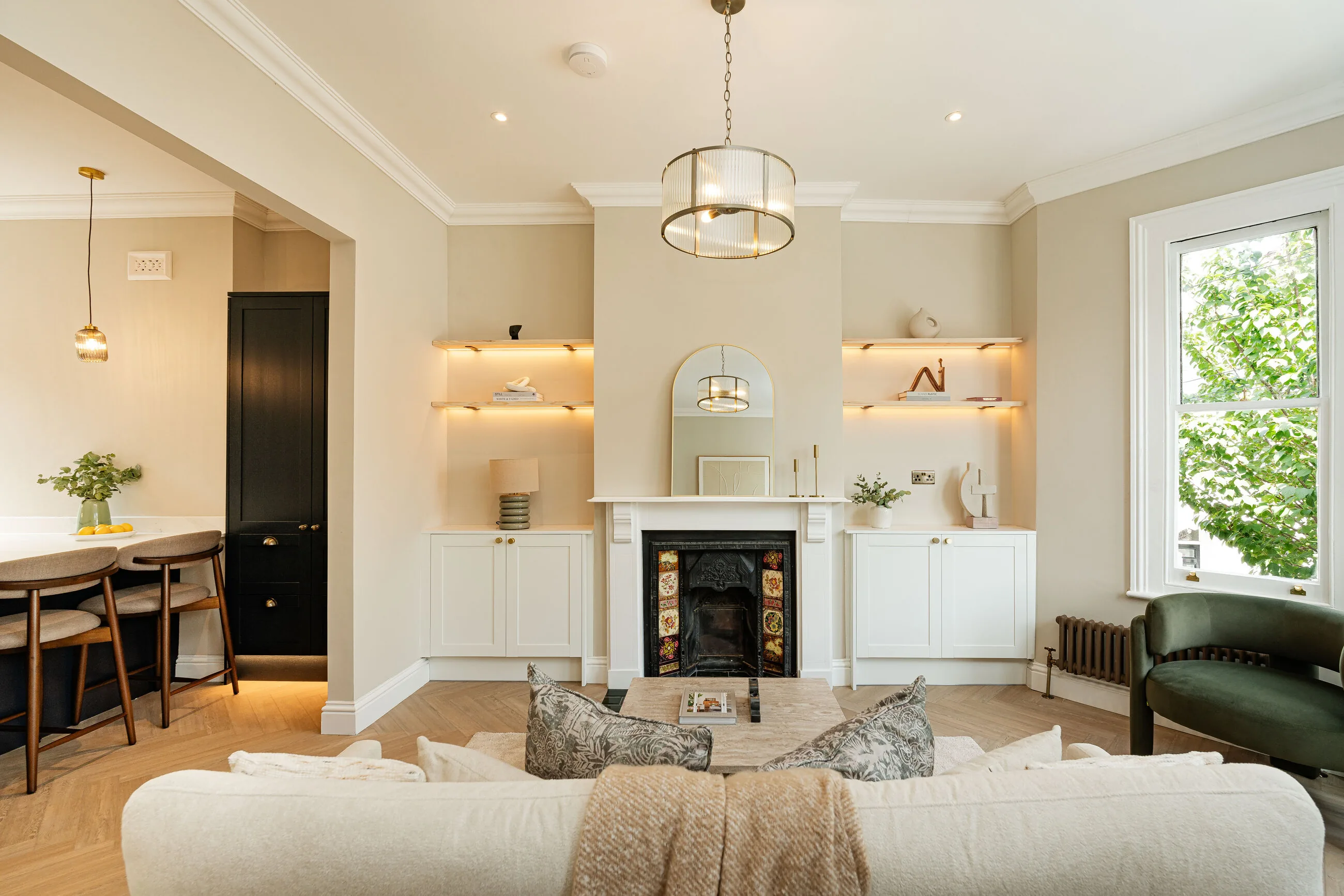 The reception room of Knoll Road, a completed Knighton development in London